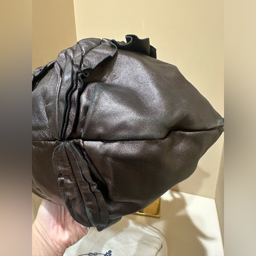 PRADA Nappa Mordore Leather Brown Ruffle Bag - Picture 7 of 14